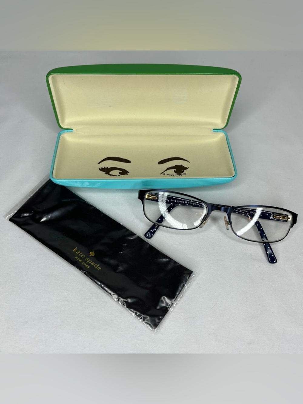 Kate Spade Ambrosette DA4 52-17-135 Eyeglasses Navy Gold Polka Dot Frames + Case